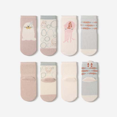 New- Into The Sea- Pink- 4 Pairs of Stay-On Baby & Toddler Socks (no grips)
