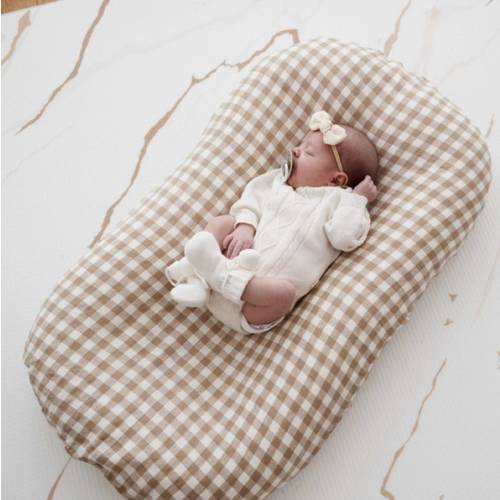Newborn Baby Lounger + Linen Cover (Mocha Gingham)