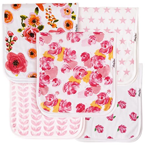 KiddyStar 5-Pack Organic Cotton Burp Cloths – Large, Ultra-Soft 3-Layer Towels for Burping, Shoulder & Hand Use, Highly Absorbent