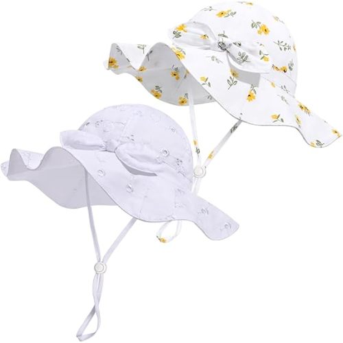 Baby Girl Sun Hat with UPF 50+ Outdoor Adjustable Beach Hat with Wide Brim Bucket Hats