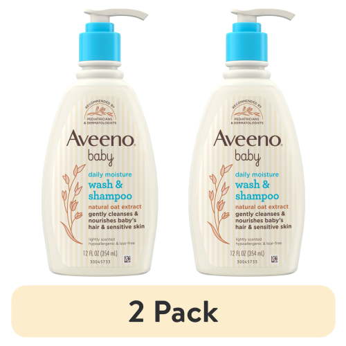 (2 pack) Aveeno Baby Daily Moisture Bath Body Wash & Shampoo, Oat Extract, 12 fl oz