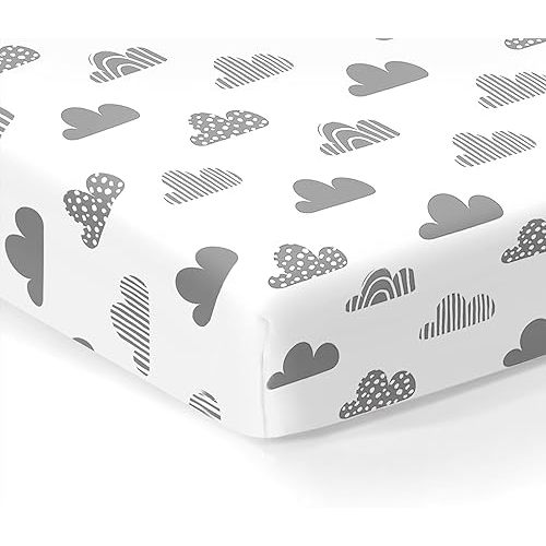 100% Organic Cotton Fitted Sheets for Standard Crib and Toddler Mattresses/Pads 28” x 52” and up to 6” Thick. Boys and Girls. Fits, Dream On Me, Lullaby, Safety 1st, Newton, and Other Brands. Clouds