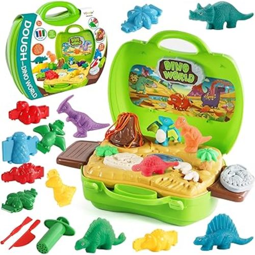 37-Piece Dinosaur Dough Play Set with Storage Case for Kids Ages 4-8