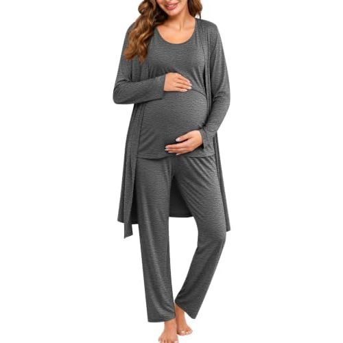 SWOMOG Maternity Nursing Robe Set 3 PCS Women Postpartum Pajamas Breastfeeding Labor Delivery Hospital Pregnancy Pjs