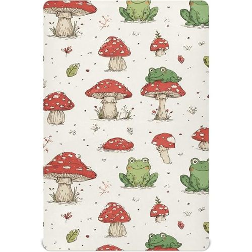 Retro Frogs Mushrooms Crib Sheets Soft Breathable Fitted Baby Crib Sheets Mattress Cover for Girls Boys, 52" x 28" x 9"
