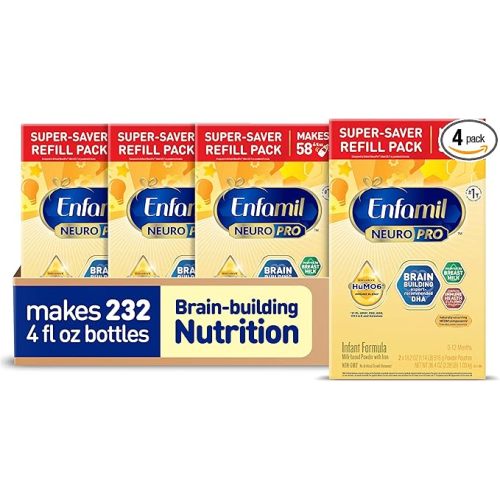 Enfamil NeuroPro Baby Formula, Brain Building Duo DHA & MFGM, Exclusive Immune Supporting HuMO6 Blend, Powder Infant Formula, Baby Milk, 36.4 Oz, 4-Pack