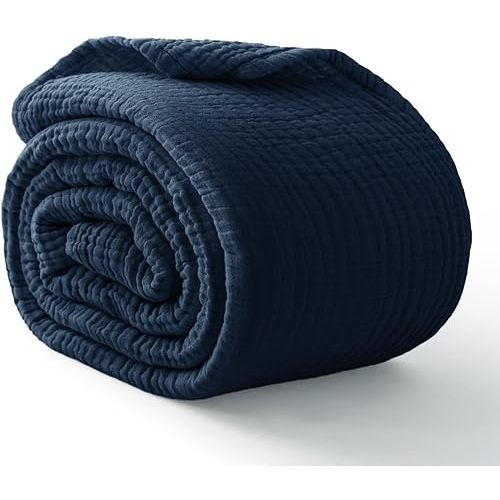 100% Cotton Muslin Blanket 40" x 40", Breathable and Lightweight Cotton Throw Blankets, Soft Cooling Summer Gauze Blanket for All Season, Navy Blue