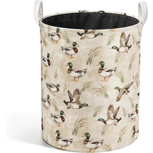 Rustic Mallard Duck Laundry Basket, Cottagecore Flying Mallard Duck Laundry Hamper Waterproof Collapsible Clothes Toys Storage Bin Organizer for Boys Nursery Kids Room Bathroom