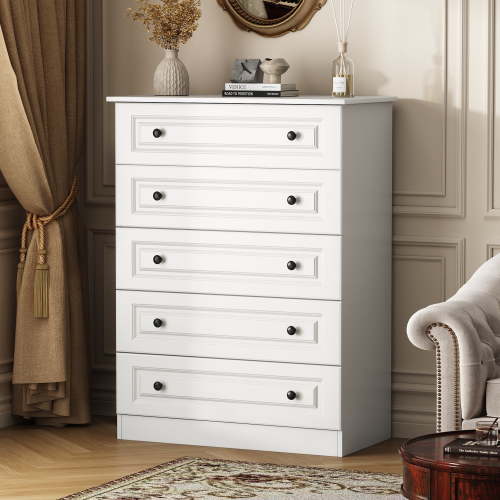 NEGYLIM 5 Drawer Dresser Tall, Modern White Chest of Drawers with Anti-Tip, Large Storage for Bedroom, Hallway, Entryway, (White)
