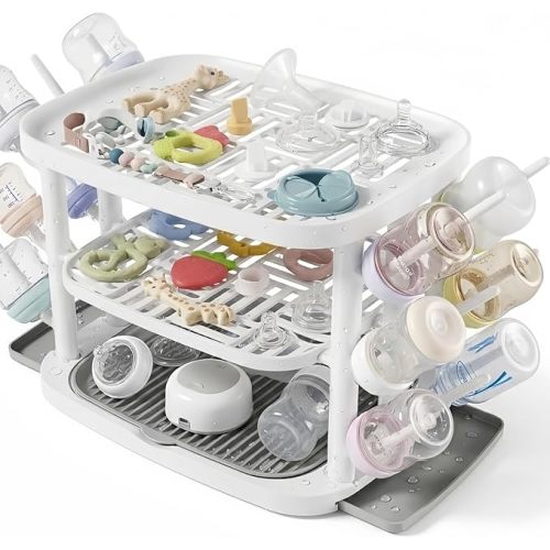 Baby Bottle Drying Rack,3-Tier Large Capacity Countertop Organizer with 360° Ventilation, Removable Drip Tray, Non-Slip Base – Easy to Clean Bottle Holder for Baby Accessories