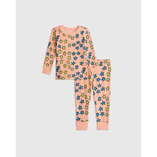 100% Organic Cotton Long Sleeve and Pant Pajama Set in Multi Stars