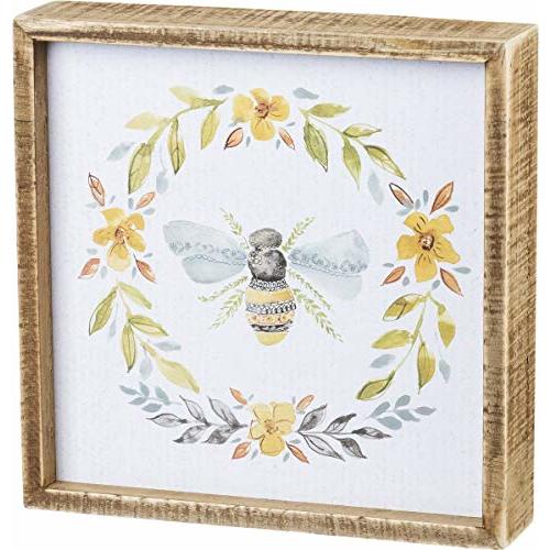 Primitives by Kathy 133236 Inset Box Sign, 8" Length x 8" Height x 1.75" Width, Bee