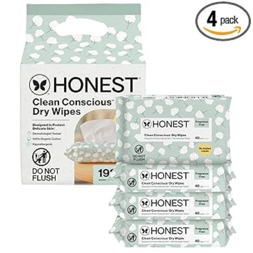 The Honest Company 100% Pure Organic Cotton Dry Wipes, Hypoallergenic, Multi-Use, Baby Facial Cloths, 192 Count
