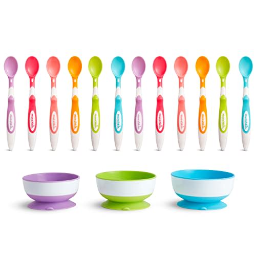 Munchkin® Stay Put™ Suction Bowls and Soft Tip™ Baby Spoons, BPA Free, 3 Bowls and 12 Spoons