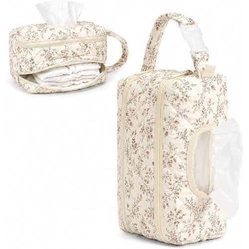 Quilted Baby Wipe Holder & Diaper Organizer, Beige Floral