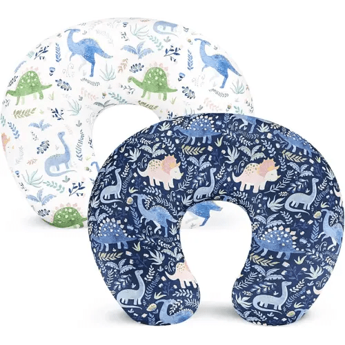 Pea Pod Nursing Pillow Cover 2 Pack Soft & Adorable Slipcovers for Breastfeeding Pillows, Comfortable Stretchy Feeding Pillow Covers for Baby Girls Boys Newborn, Removeable Pillow Case (Dinosaur)