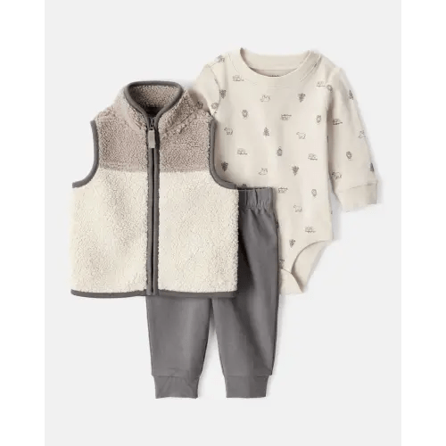 Baby Boy 3-Piece Vest, Bodysuit & Pant Set Size 6M- Ivory/Grey | Carter's