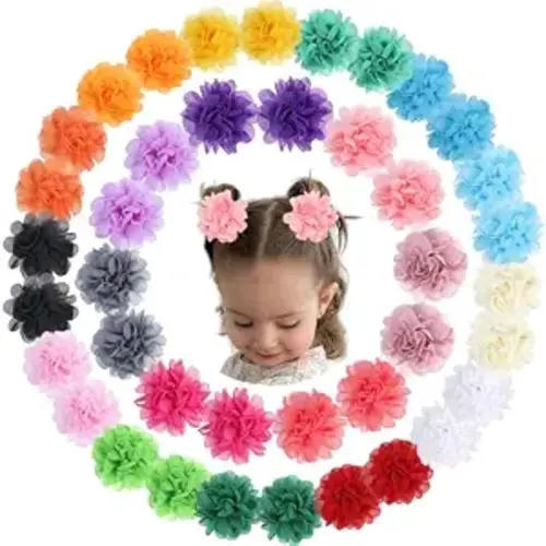 OAOLEER 40pcs 2" Flower Baby Hair Bows Clips, Chiffon Flower Tiny Hair Clips Fine Baby Hair Accessories for Girls Infants Toddlers Set of 20 Pairs