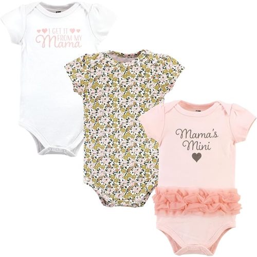 Hudson Baby Baby Girls' 3pc Cotton Bodysuits