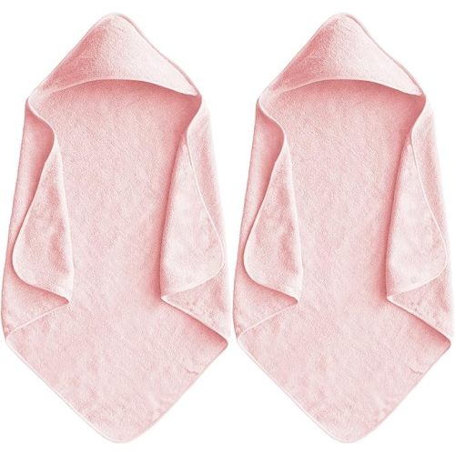 Baby Hooded Bath Towel 31.5"x31.5" Ultra Absorbent Soft Coral Fleece, for Newborn Infant Toddler Up to 3 Years, Unisex Bathrobe Blanket for Boys & Girls 2PCS(Sakura Pink)