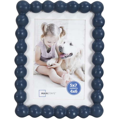 Mainstays Washed Indigo Bubble Beaded 5x7 Picture Frame Matted to 4x6, Indigo Photo Frame for Wall, Tabletop Display