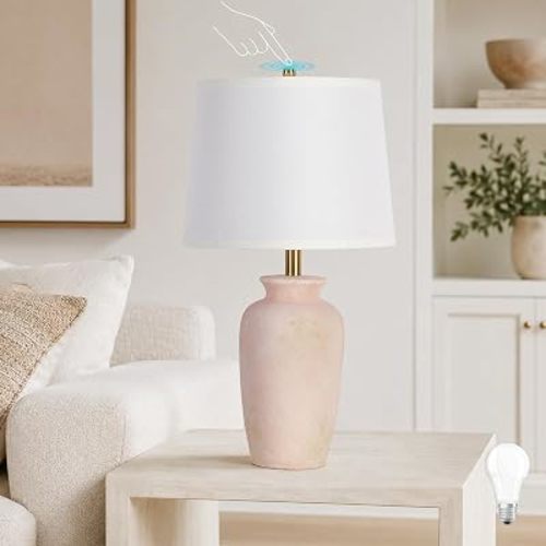 Blush Pink Ceramic Table Lamp, Dimmable Touch Bedside Lamp, 1 Pack