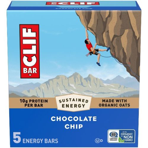 CLIF Bar Chocolate Chip Granola Plant-Based Soy Protein Bar Made with Organic Oats - 10g Protein - 12oz/5ct