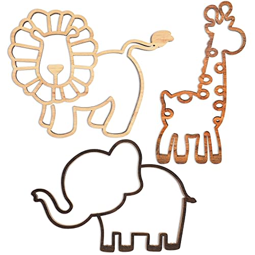 Yulejo 3 Pieces Nursery Wall Decor Jungle Theme Nursery Decoration Wooden Woodland Safari Animal Wall Decor with Glue Points for Bedroom