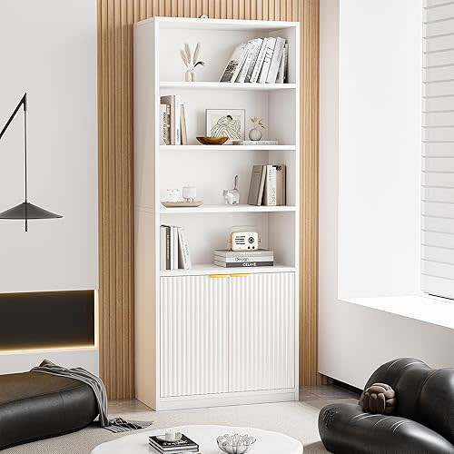 72" Tall Book Shelf Bookcase with Doors, Floor Standing 7 Tier Bookshelf Display Shelves, Bookshelf with Storage Cabinet, Home Decor Furniture for Living Room Bedroom and Home Office