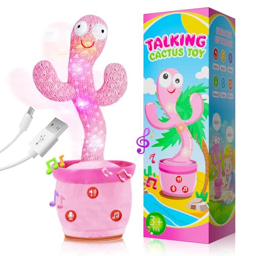 Rechargeable Dancing Talking Cactus Toy for Baby Toddlers, Baby Girl Toys, Volume Adjustable, Mimicking, Recording, Singing English Songs, Xmas Baby Toys & Gifts for Girls, Stocking Stuffers for Kids