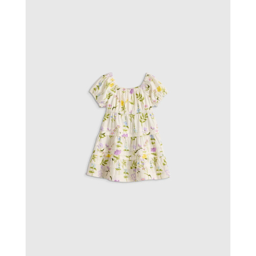 Girl's 100% Organic Cotton Poplin Tiered Dress in Wildflower Botanical