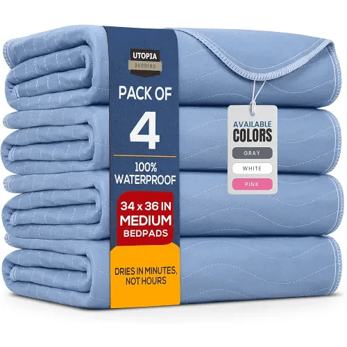 Utopia Bedding Washable Underpads 34" x 36" (Pack of 4), Waterproof Reusable Heavy Absorbency Incontinence Bed Pads for Adults, Kids, Elderly and Pets, Bedwetting Pads for Sofa and Couch (Blue)