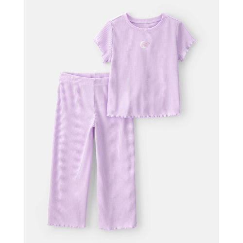Toddler Girl Moon Rib Loose Fit 2-Piece Pajama Set - Purple | Carter's