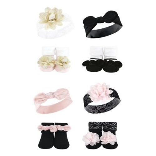 Hudson Baby Infant Girl 8Pc Headband and Socks Set, Lace Velvet Knot, 0-9 Months