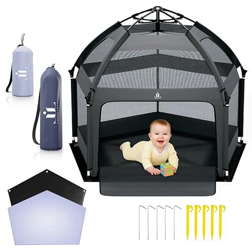 Premium Portable Pop-Up Baby Playpen 55"x38"x47" – Foldable Indoor & Outdoor Play Yard with UPF 50 Sunshade, Self-Inflating Mat, Wind Protection & Carry Bag | Travel Baby Tent for Beach, Park & Home