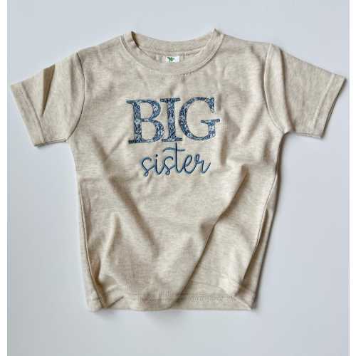 Big Sister T-shirt with Blue Chinoiserie Pattern for Girls Big Sister Short Sleeve Tshirt Sibling Announcement Big Sis Shirt for New Baby