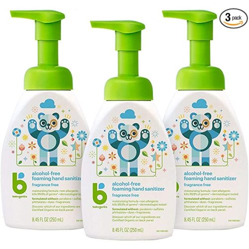 Foaming Pump Hand Sanitizer, Alcohol Free, Unscented, Kills 99.9% of Germs, 8.45oz- Babyganics Pack of 3 - Fragrance Free