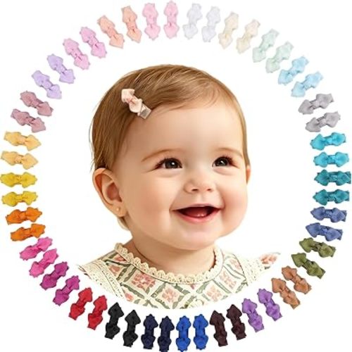 CÉLLOT 52Pcs Baby Bows for Girls Mini Bow Clip Baby Hair Clip Grosgrain Ribbon Tiny Hair Bows Clips for Baby Girls Toddlers Infant Fine Thin Hair(26Colors in Pairs)