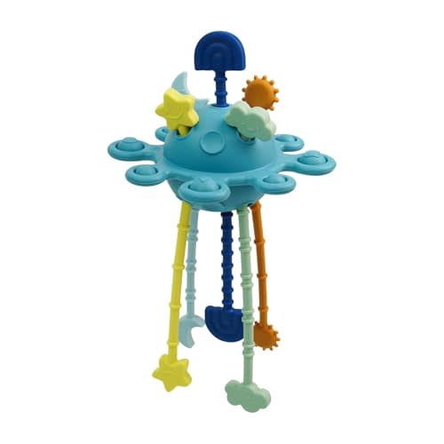 Food Grade Silicone Pull String Baby Toy, Montessori Pull String Sensory Toy for 18 Months Babies Teething Toys (Navy Blue)