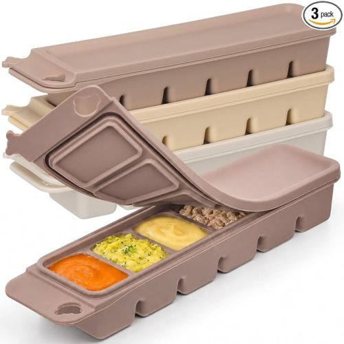 Mimorou 3 Pack Silicone Baby Food Freezer Trays with Lids, 100% Food-Grade Baby Food Storage Container 1 oz x 6 Pods Ice Cube Freezer Molds for Homemade Babies' Meals, Breast Milk, Fruit, Veggies