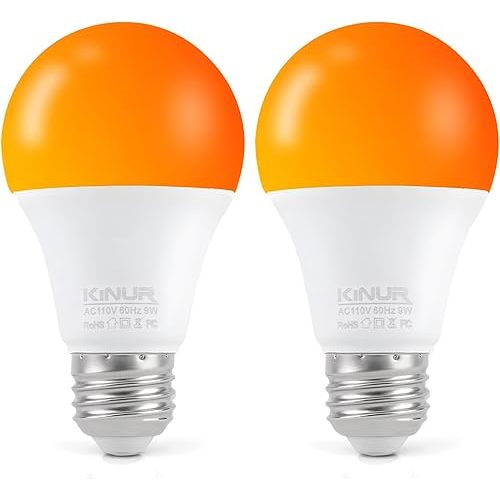 KINUR LED Amber Light Bulbs, A19 9W(60W Equivalent) 1800K E26 A19 Amber Soft Light Bulbs Warm Night Light for Bedroom, Healthy Sleep, Baby Nursery Light, Turtle Friendly Light 2 Pack