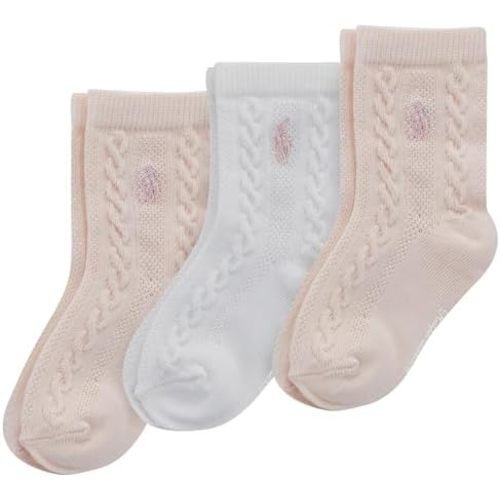 POLO RALPH LAUREN baby-girls Organic Cotton Socks - 3 Pair Pack - Soft Cable and Tossed Cotton