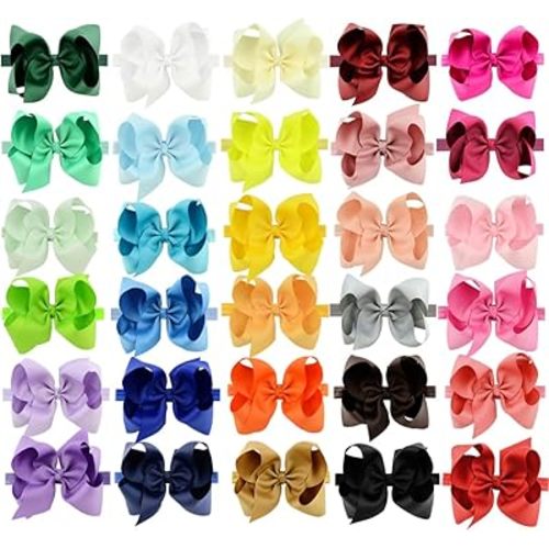 WillingTee Headbands 6 Inch 30 Colors Boutique Grosgrain Ribbon Hair Bows Big Baby Girls Bows Headbands for Baby Girls Infants Toddler Kids Teens and Children