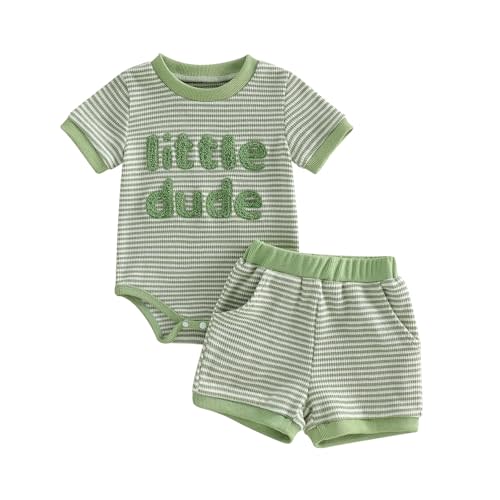 Mamas Boy Baby Clothes​ Summer Newborn 3 6 9 12 Months Striped Waffle Knit Short Sleeve Romper Shorts Set Outfit