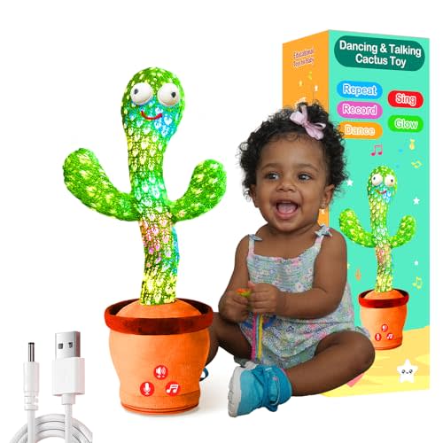 ROYPOUTA Rechargeable Dancing Talking Cactus Plush Toy for Kids - Volume Adjustable Mimicking and Singing Cactus with Music & Light - Funny Birthday Gifts for Years Old Boy Girl