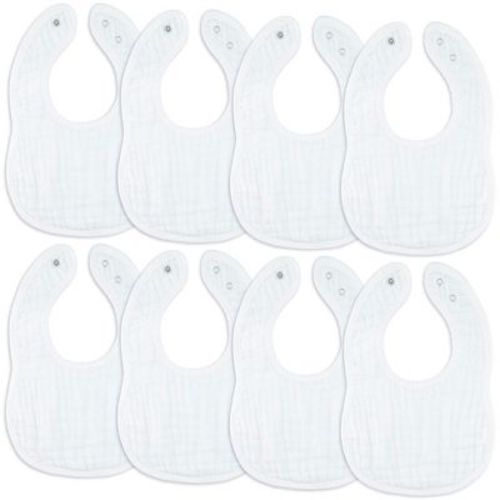 Comfy Cubs Muslin Cotton Baby Bibs, 8 Pack, Adjustable Size with Easy Snaps, Soft and Super Absorbent - White