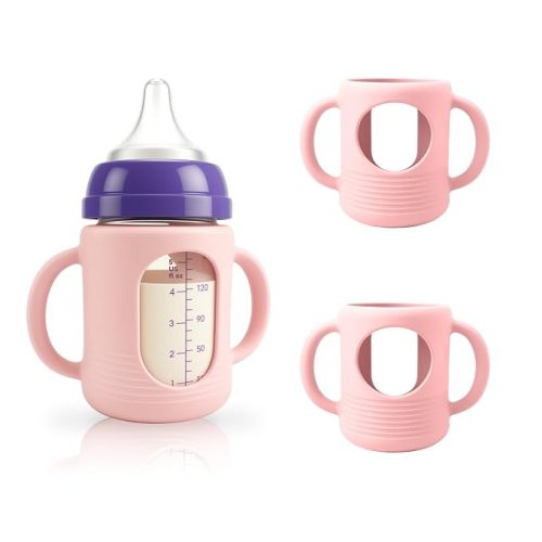 2-Pack Silicone Sleeves for New Lansinoh & Pigeon Glass Baby Bottle 5 oz