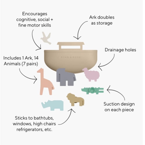 Noah’s Ark Silicone Toy Set – 14 Animals & Ark – Ryan And Rose