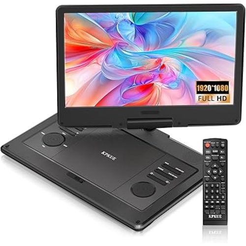 KPKUE 15.6" FHD Portable DVD Player with 13.3" Swivel Screen, 1920 * 1080P Car Player for Kids, 4 Hours Rechargeable Battery Support USB/SD Card, Multiple Disc Formats, Type-C/HDMI Port Dual Speakers