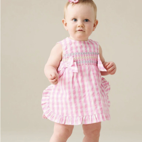 Angel & Rocket Pink Percy Gingham Frill And Bloomer Dress from Next USA- 3-6 Months